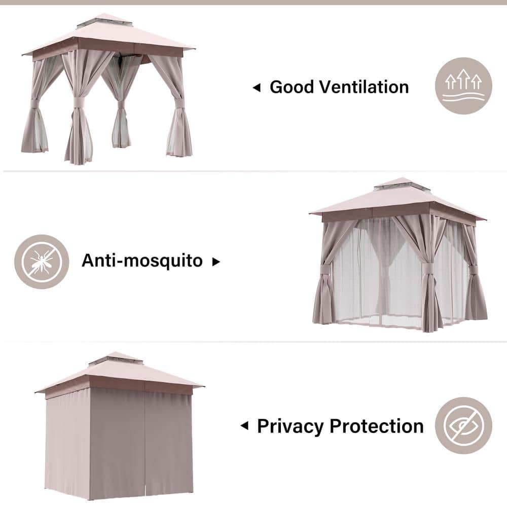 Beige Steel Patio Gazebo with Weather-Resistant Fabric