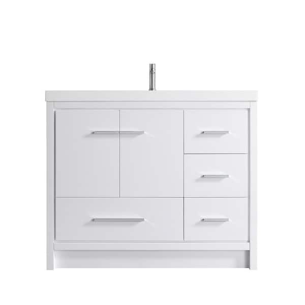 42 in. D x 19.75 in. W x 35 in. H Single Sink Freestanding Bath Vanity in White with Cultured Marble Top (Assembled)