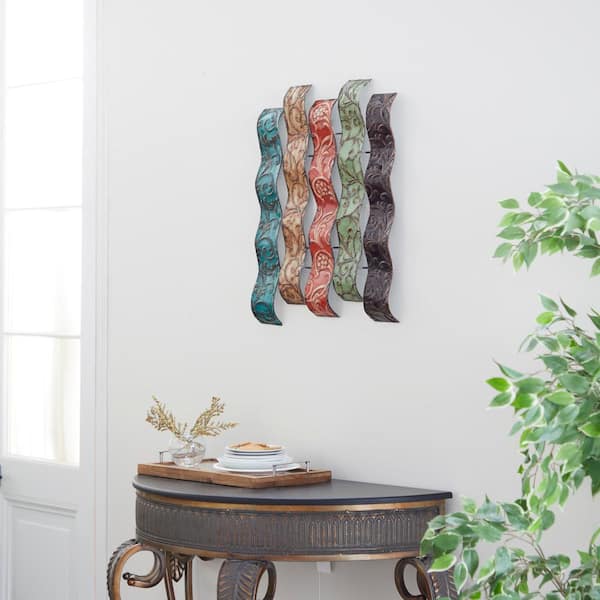 Litton Lane 24 in. x  20 in. Metal Multi Colored 5 Wavy Panels Abstract Wall Decor with Embossed Details