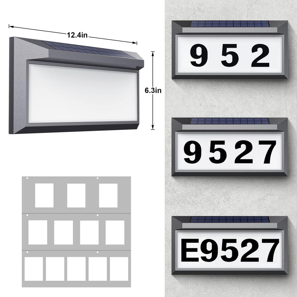 Gray Metal Solar LED Address Plaque with White Light