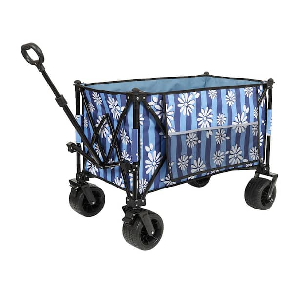 5.3 cu. ft. Steel Folding Utility Garden Cart Powered Wheelbarrow with All-Terrain Wheels, Side Pocket and Brakes Blue