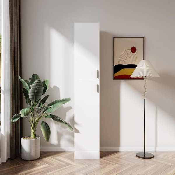 Unbranded 13.78 in. W x 11.5 in. D x 74.8 in. H White Tall Freestanding Storage Linen Cabinet with Adjustable Shelves and 2-Doors
