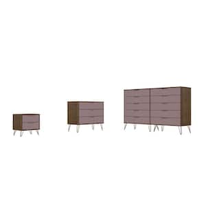 Rockefeller 3-Piece Nature and Rose Pink Wide Dresser and Nightstand Set