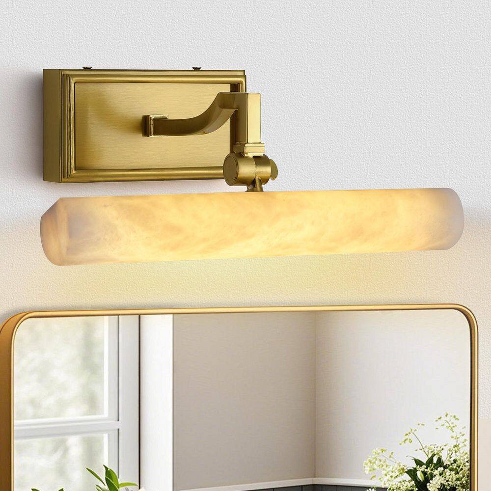 12 in. 1-Light Alabaster Integrated LED Brass Vanity Light, Modern Dimmable Bathroom Light for Bedroom, Mirror, Hallway price history on PriceWatchPro
