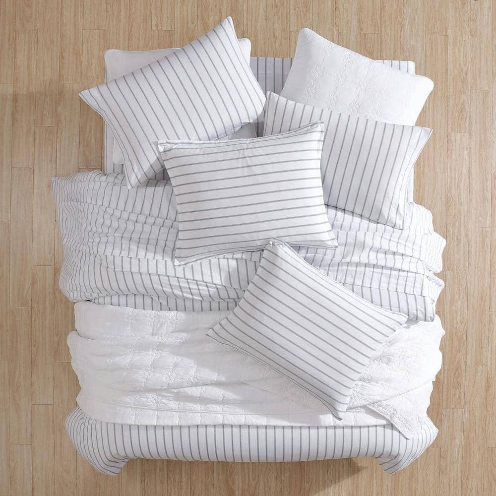 Green Striped Cotton King Duvet Cover Set