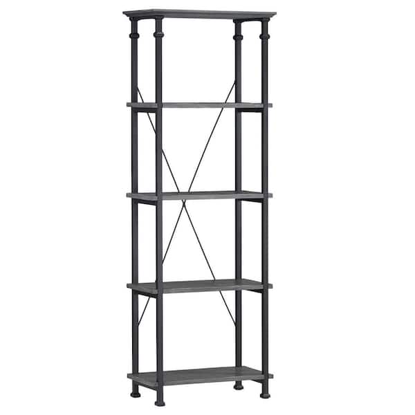 HomeSullivan 74.5 in. H Grey Vintage Industrial Rustic 4-Shelf 26 in. Standard Bookcase