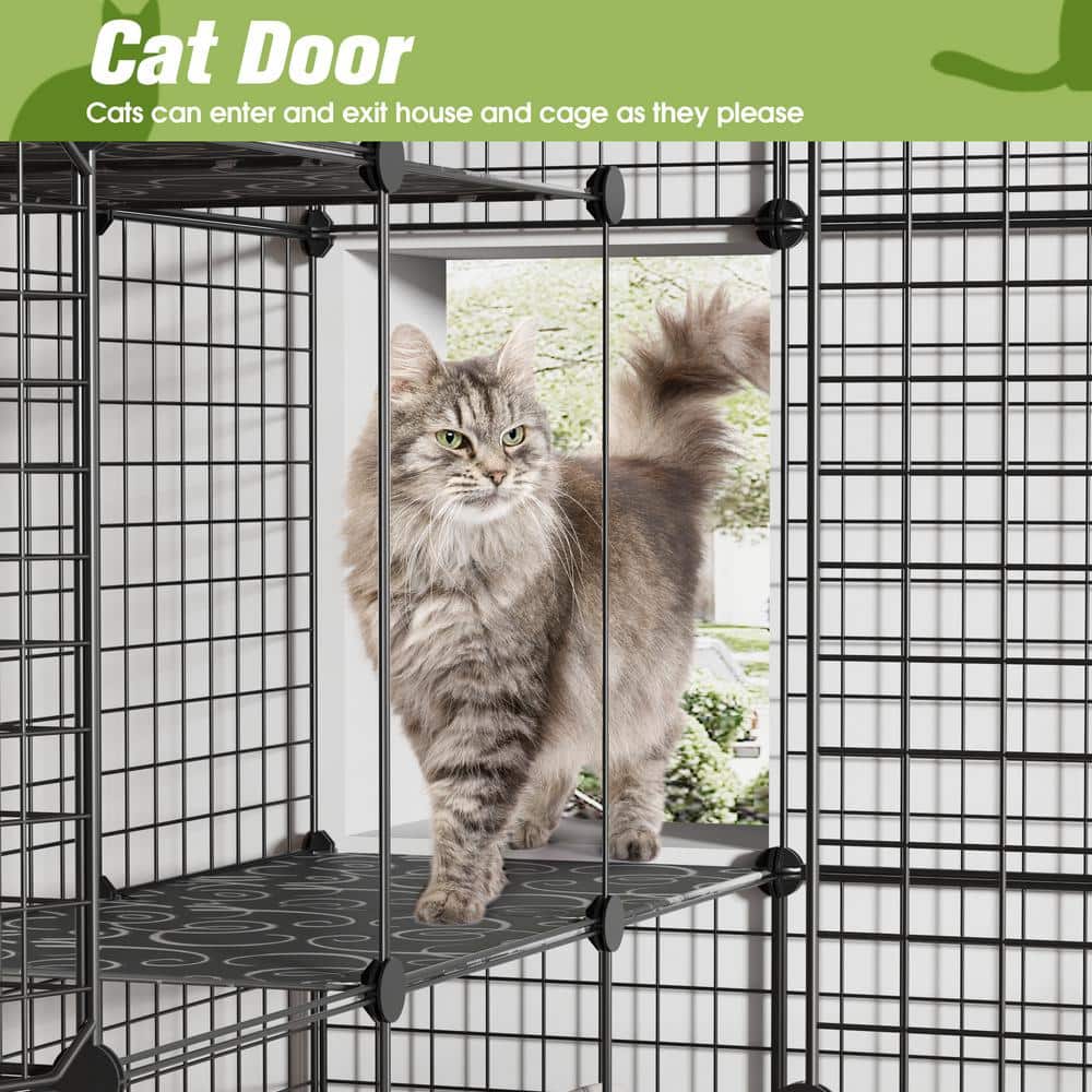 Extra Large Black Metal Cat Cage Playpen with Platforms