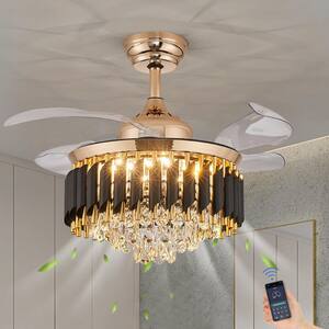 42 in. Integrated LED Indoor Gold Ceiling Fan with Light and Remote Retractable Blades Fandelier