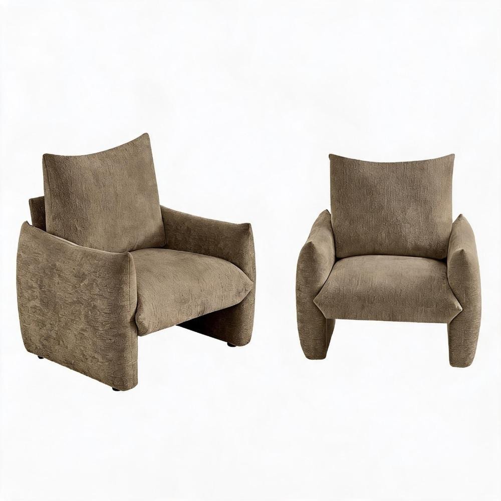 34.3 in Wide Flared Arm Chenille Oversized Single Sofa Armchair with Plush Cushion Sofa in Brown