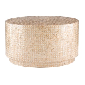 Mina 30 in. Gold Capiz Shell Round Resin Top Coffee Table