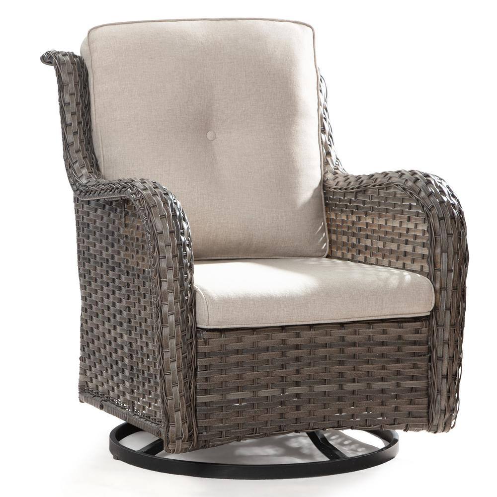 Modern Beige Steel Rocking Dining Armchair with Cushions