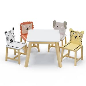 5-Piece MDF Top Kiddy Table and Chair Set with 4 Chairs Set Cartoon Animals（2-7 years old ）