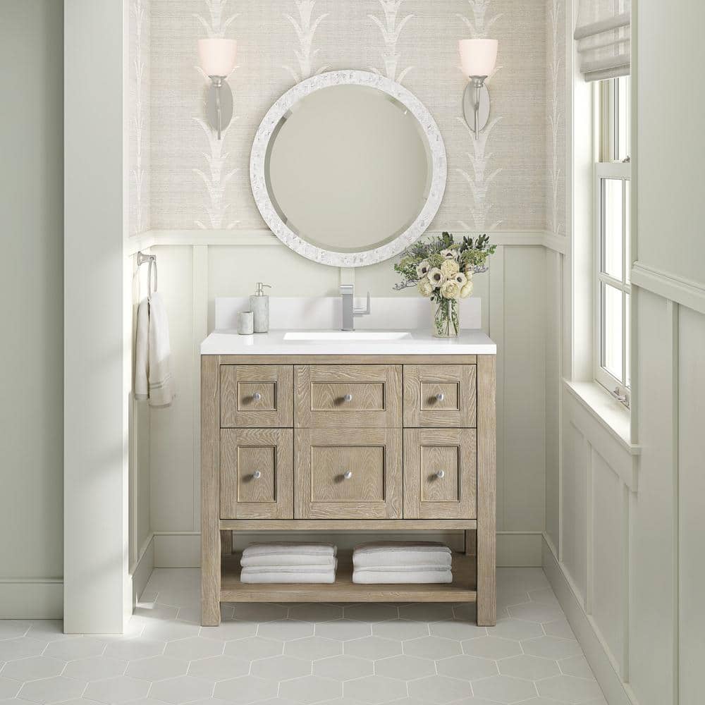 Breckenridge 36" Whitewashed Oak Single Vanity with Solid Surface Top