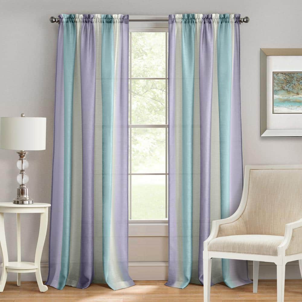 Lilac and Turquoise Semi-Sheer Polyester Curtain Panel, 84" x 50"