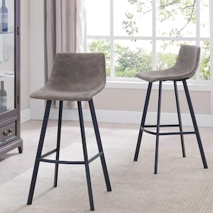 Favorite Finds Matte Black Steel Base Bar Stool with Dapple Gray Faux Leather Seat (Pack of 2)