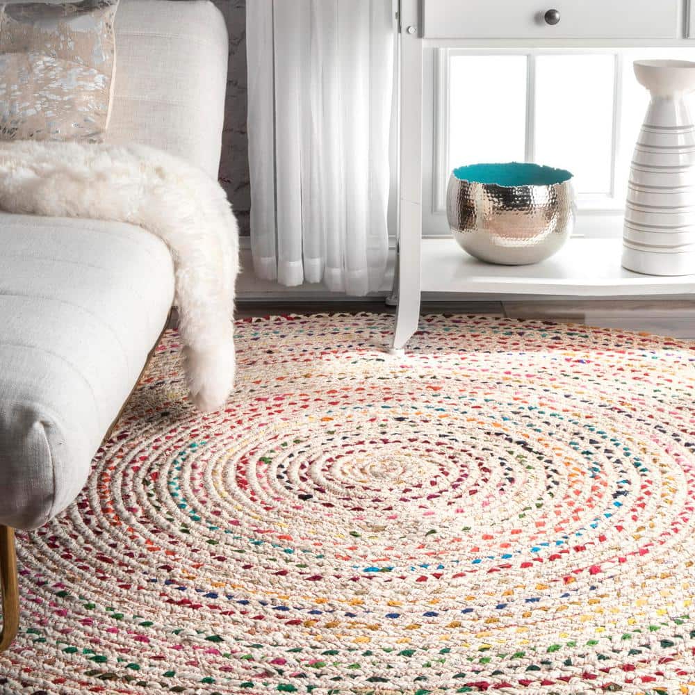Handmade Ivory Cotton Oval Braided 5' x 8' Rug