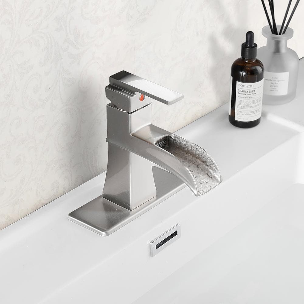 Brushed Nickel Single Handle Waterfall Bathroom Faucet with Deckplate