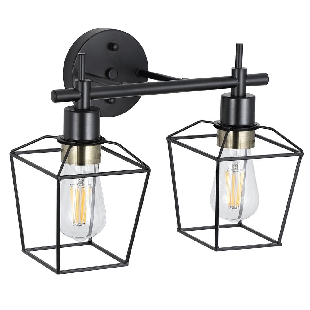HKMGT Farmhouse 14.17 in. 2Light Black Bathroom Vanity Light with Wire