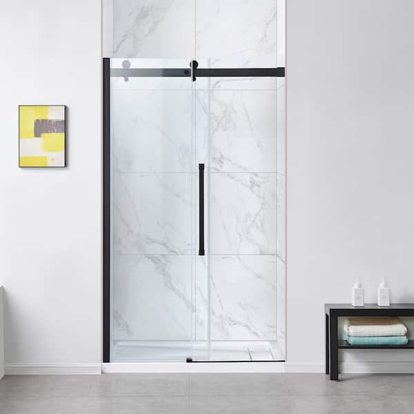 Bel Soft Close 48 in. W x 78.75 in. H Alcove Sliding Frameless Shower Door in Black
