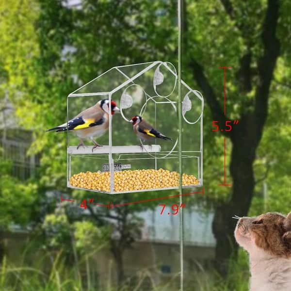 VIVOHOME Durable Acrylic Window Bird Feeder Outdoor Squirrel Proof Seed Tray New 