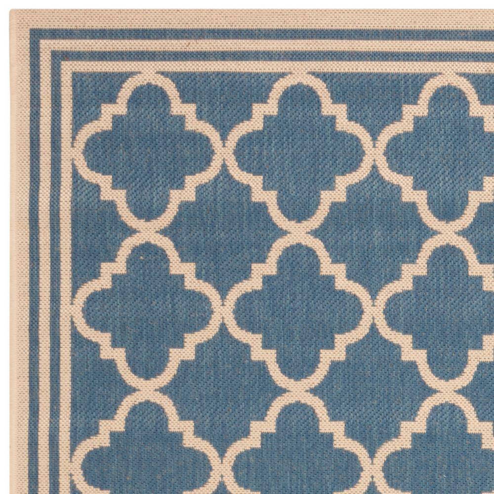 Cream and Blue Geometric Easy-Care Outdoor Area Rug, 5'3" x 7'6"