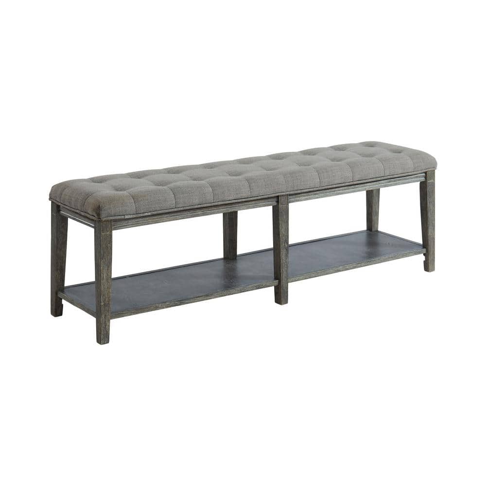 Furniture of America Worrell 59 in. Farmhouse Rustic Gray Tufted ...