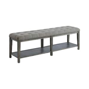Worrell 59 in. Farmhouse Rustic Gray Tufted Upholstered Bench With Shelf