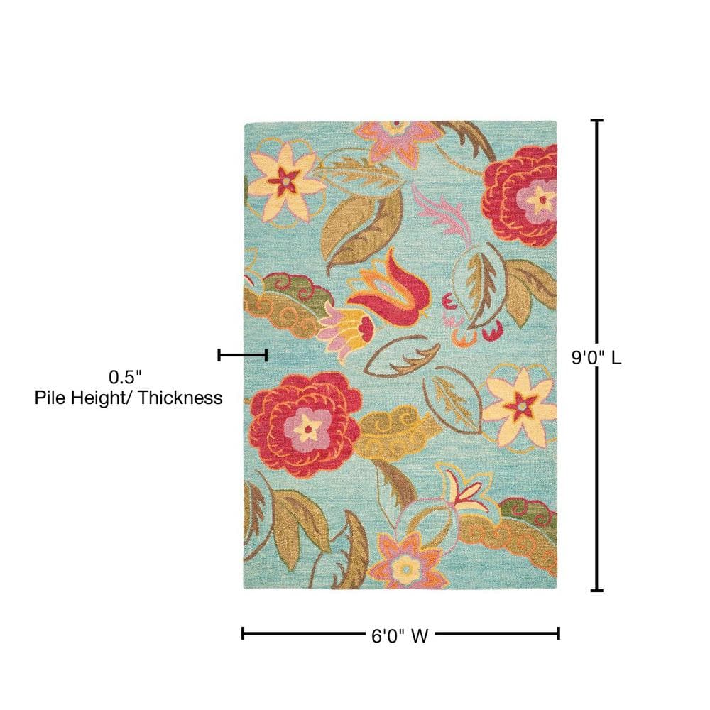 Blossom Blue Floral Hand-Tufted Wool Area Rug 6' x 9'