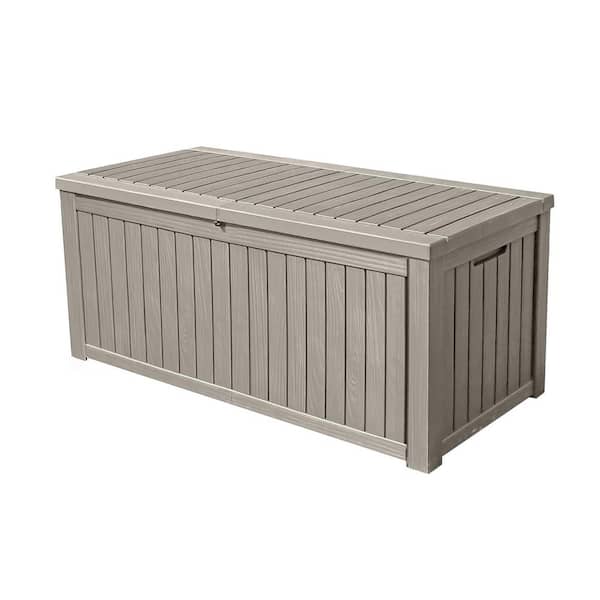 Unbranded 150 Gal. Large Taupe Resin Deck Box with Divider, Lockable