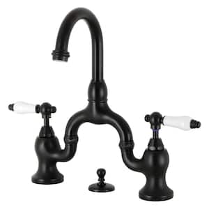 English Country 2-Handle 8 in. Bridge Bathroom Faucets with Brass Pop-Up in Matte Black
