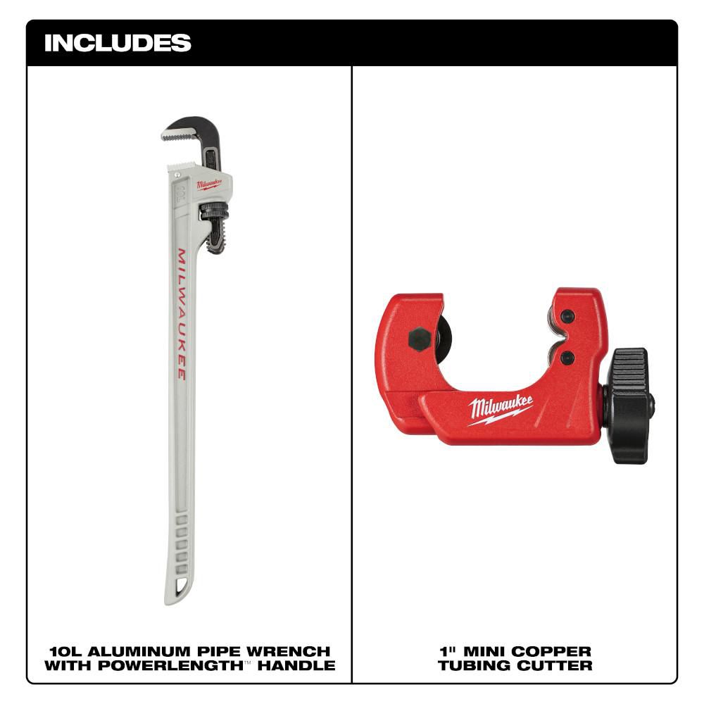 10 in. Aluminum Pipe Wrench with POWERLENGTH Handle with 1 in. Mini Copper Tubing Cutter (2-PC)