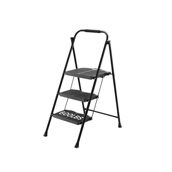 600lbs Heavy Duty Wide Pedal Folding Step Ladder Anti-Slip Steel 3 Step Ladder with Handgrip for Home 40.55 in. H