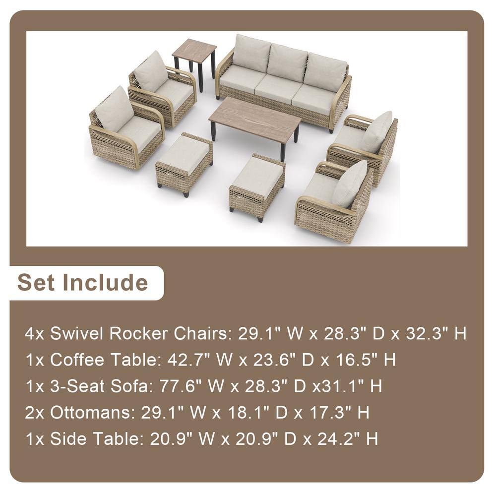 7-Person Gray Cushioned Brown Steel Patio Sofa Set