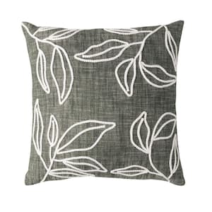 18 in. Green Embroidered Leaf Throw PIllow, Cotton