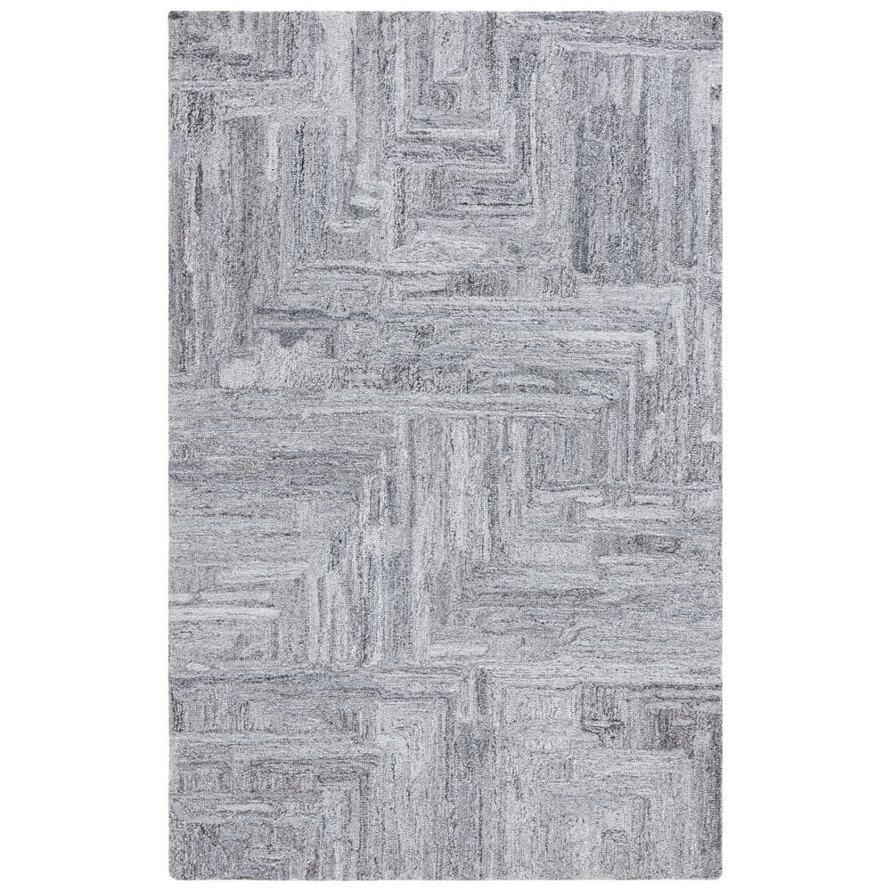 Gray Abstract Handmade Wool and Cotton Area Rug, 5' x 8'