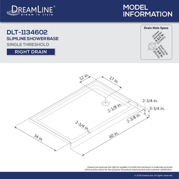 SlimLine 60 in. x 34 in. Single Threshold Shower Pan Base in Biscuit with Right Hand Drain