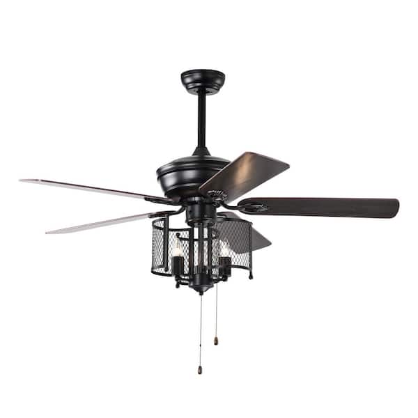 HKMGT Farmhouse 52 in. Indoor Black Ceiling Fan with Hand Pull Chain, 2-Color-Option Blades Included