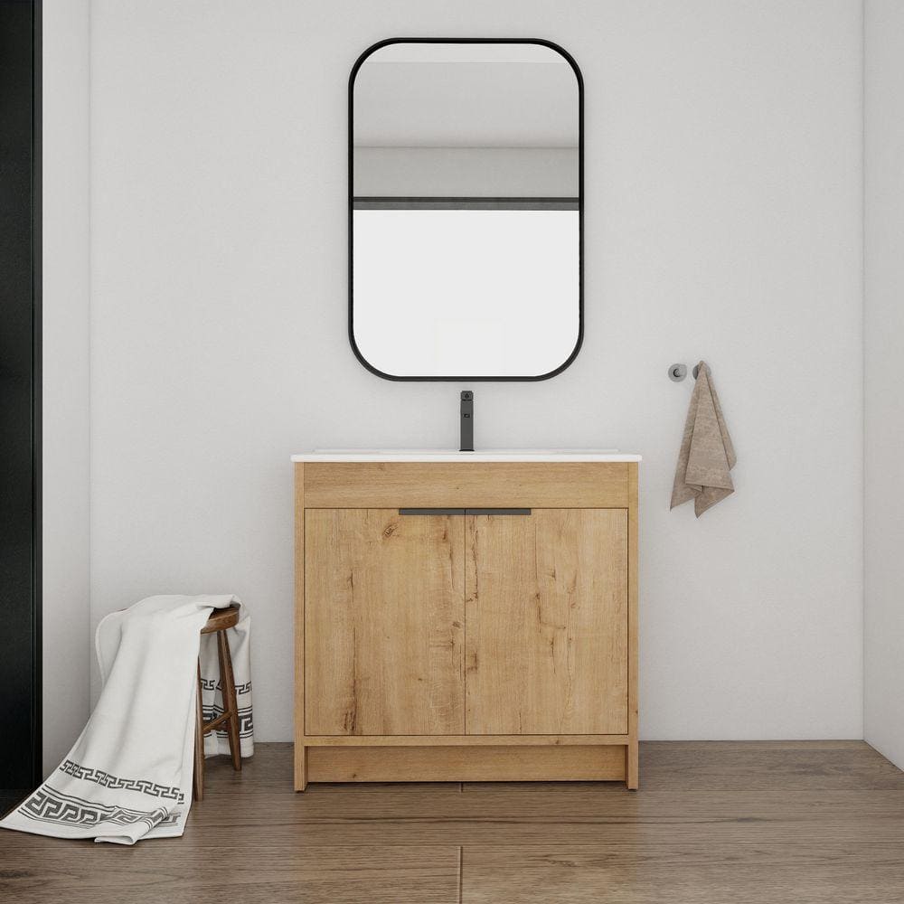 36 in. Freestanding Single Oak Bath Vanity with White Ceramic Top Unassembled price history on PriceWatchPro