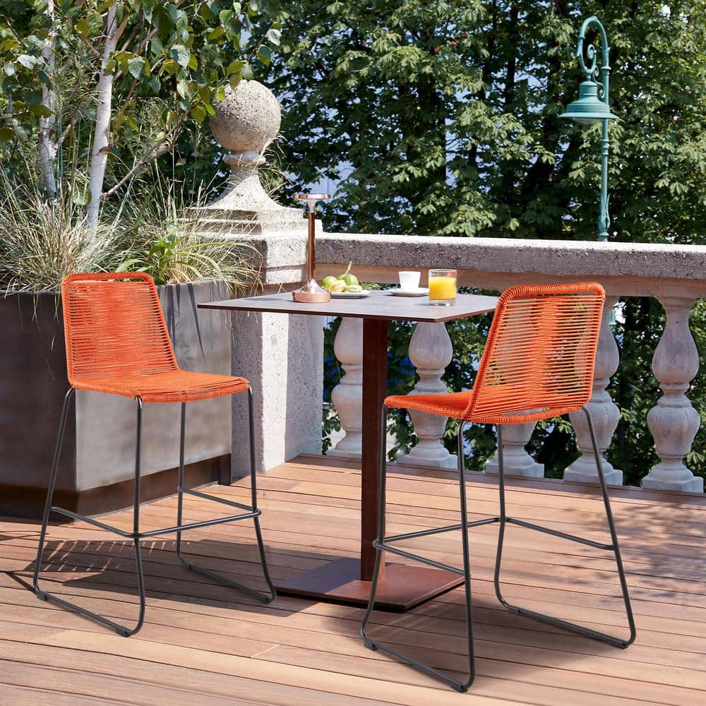 Shasta 26 in. Outdoor Metal and Tangerine Rope Stackable Counter Stool (Set