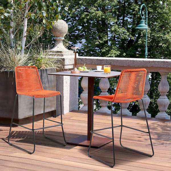 Armen Living Shasta 26 in. Outdoor Metal and Tangerine Rope Stackable Counter Stool (Set of 2)