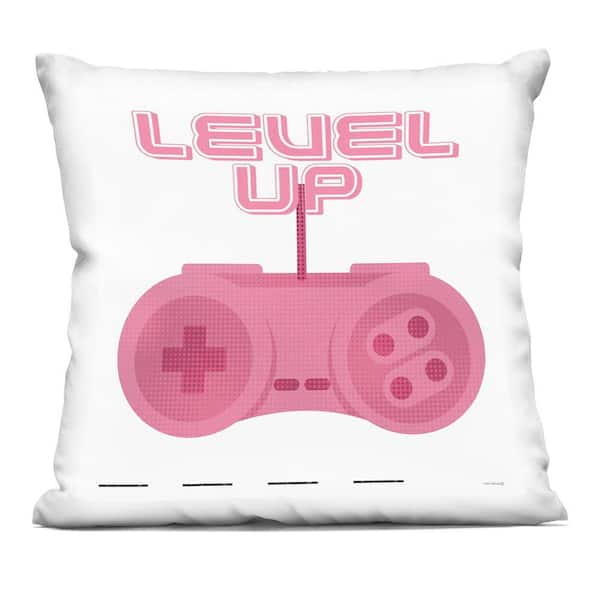 Stupell Industries Girl Gamer Pink Level Up Pink Abstract Polyester 18 in. x 18 in. Throw Pillow
