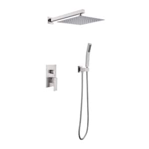 Standard Shower Head Wall Mounted Fixed and Handheld Shower Head in Brushed Nickel with Handheld and 10 in. Shower head