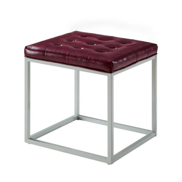 Inspired Home Lucas Purple PU Leather Button Tufted Metal Frame Cube Ottoman