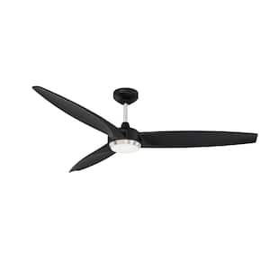 Steltra 56 in. Outdoor Black and Satin Nickel Standard Ceiling Fan with True White Integrated LED with Remote Included