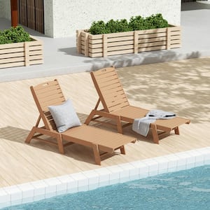Laguna 2-Piece Teak HDPE All Weather Fade Proof Plastic Reclining Outdoor Patio Adjustable Chaise Lounge Chairs