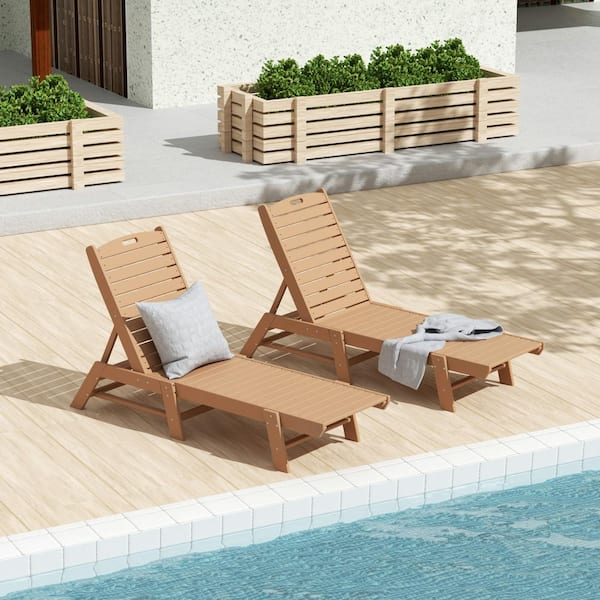 WESTIN OUTDOOR Laguna 2-Piece Teak HDPE All Weather Fade Proof Plastic Reclining Outdoor Patio Adjustable Chaise Lounge Chairs