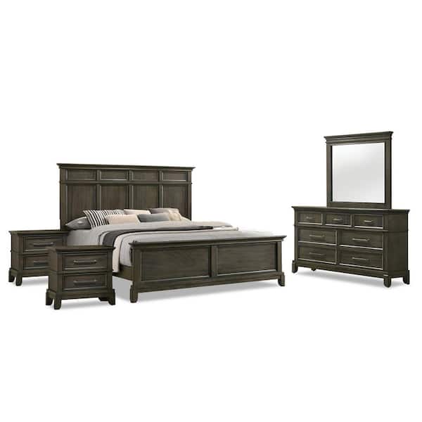 Furniture of America Emery Point 5-Piece Gray Wood California King Bedroom Set with Care Kit