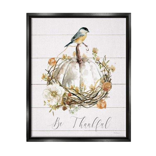 Stupell Industries Be Thankful Fall Florals by Carol Robinson 1-Piece Floater Frame Graphic Print Nature Poster Art Print 21 in. x 17 in.