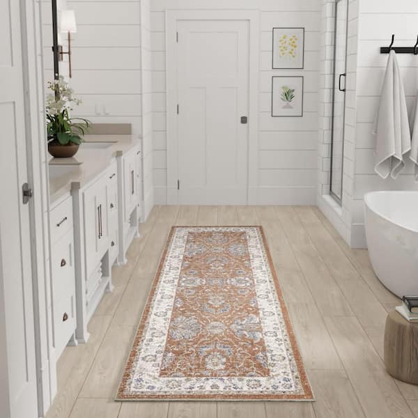 Astra Machine Washable Rust Ivory 2 ft. x 6 ft. Medallion Traditional Runner Area Rug