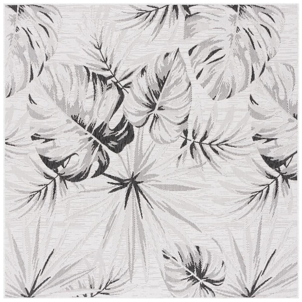 Courtyard Ivory/Black 7 ft. x 7 ft. Oversized Floral Indoor/Outdoor Square Area Rug
